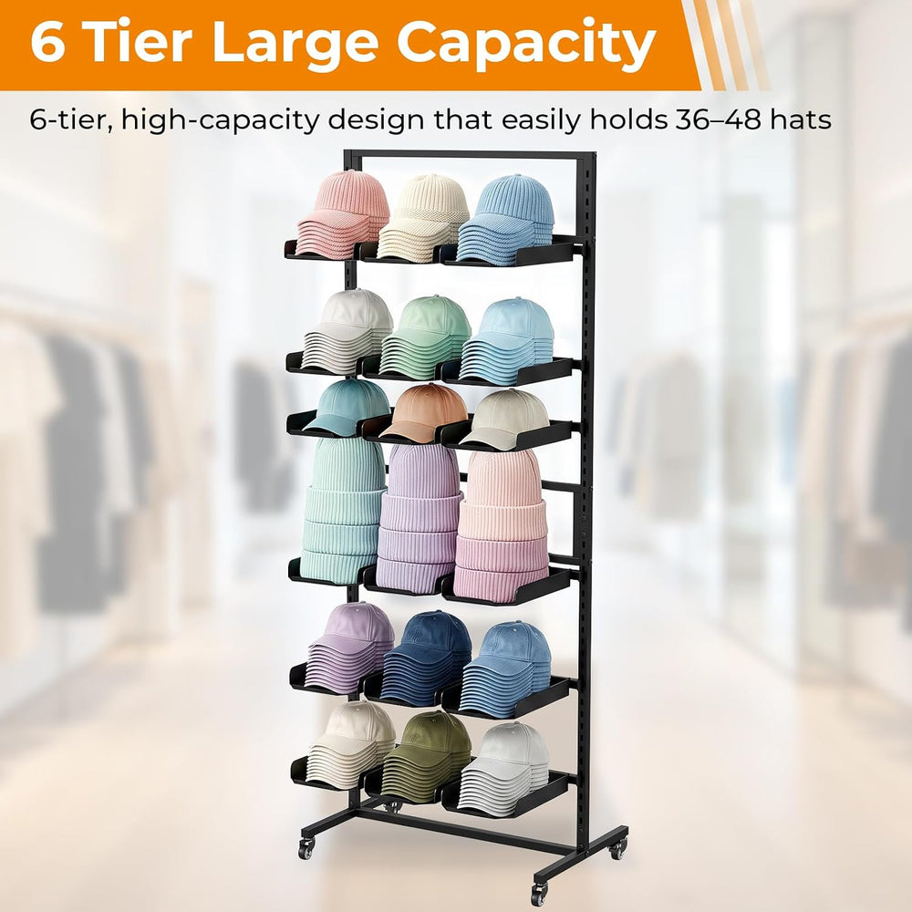 tonchean 6 Tier Rolling Hat Display Rack with Wheels