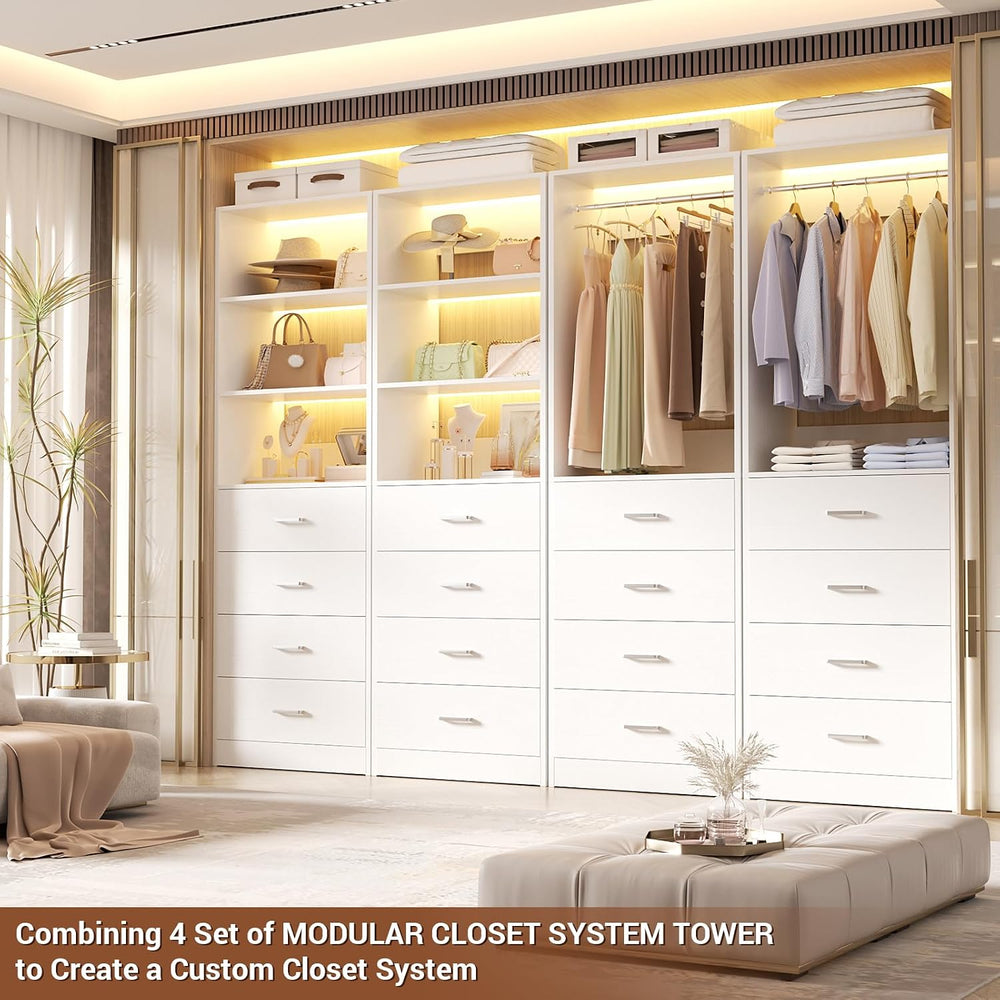 Aheaplus Closet Drawers System, 21.3" Wood Closet Organizer System, White