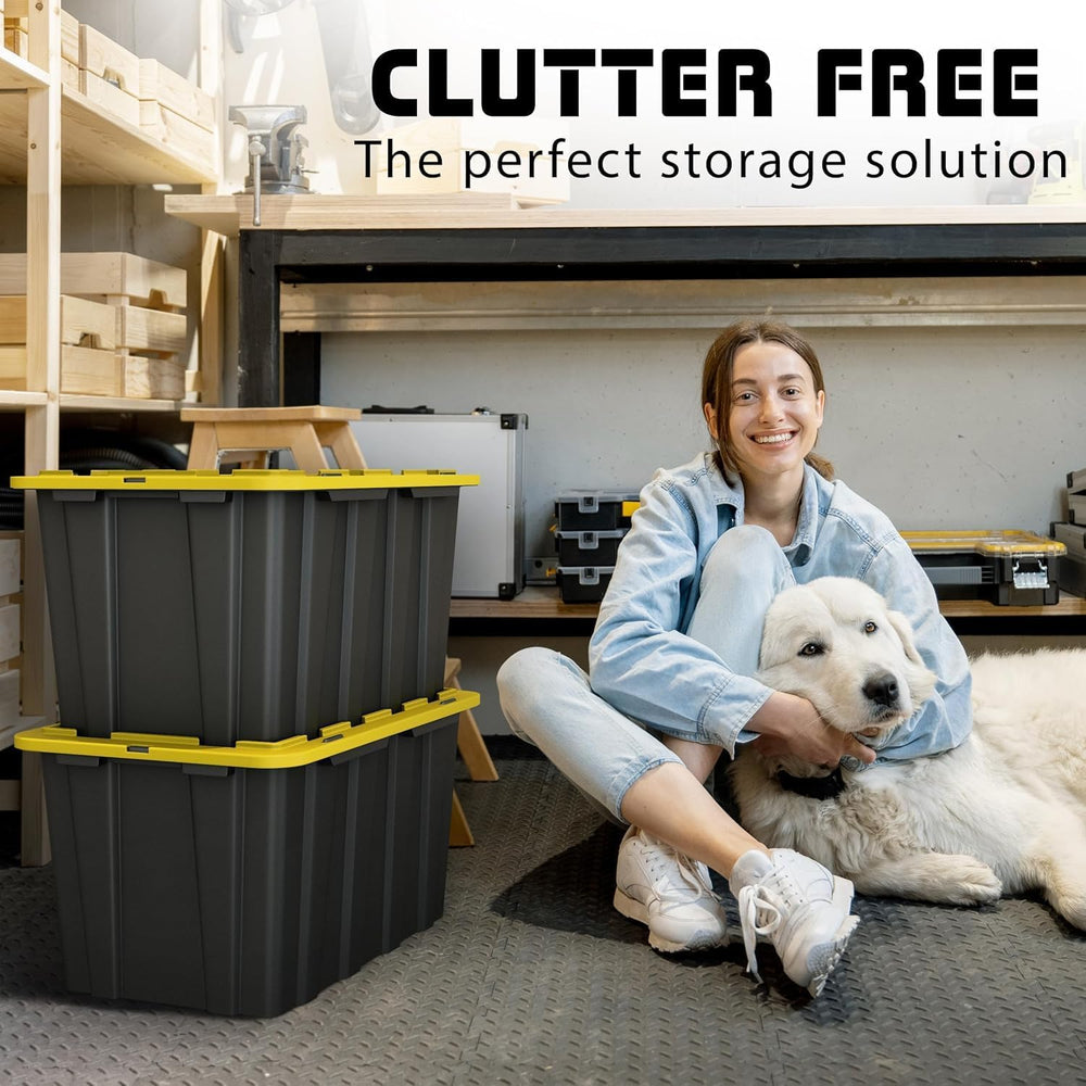 4 PACK of 17 Gallon Large Black & Yellow Storage Bins | Plastic Tote Orga...