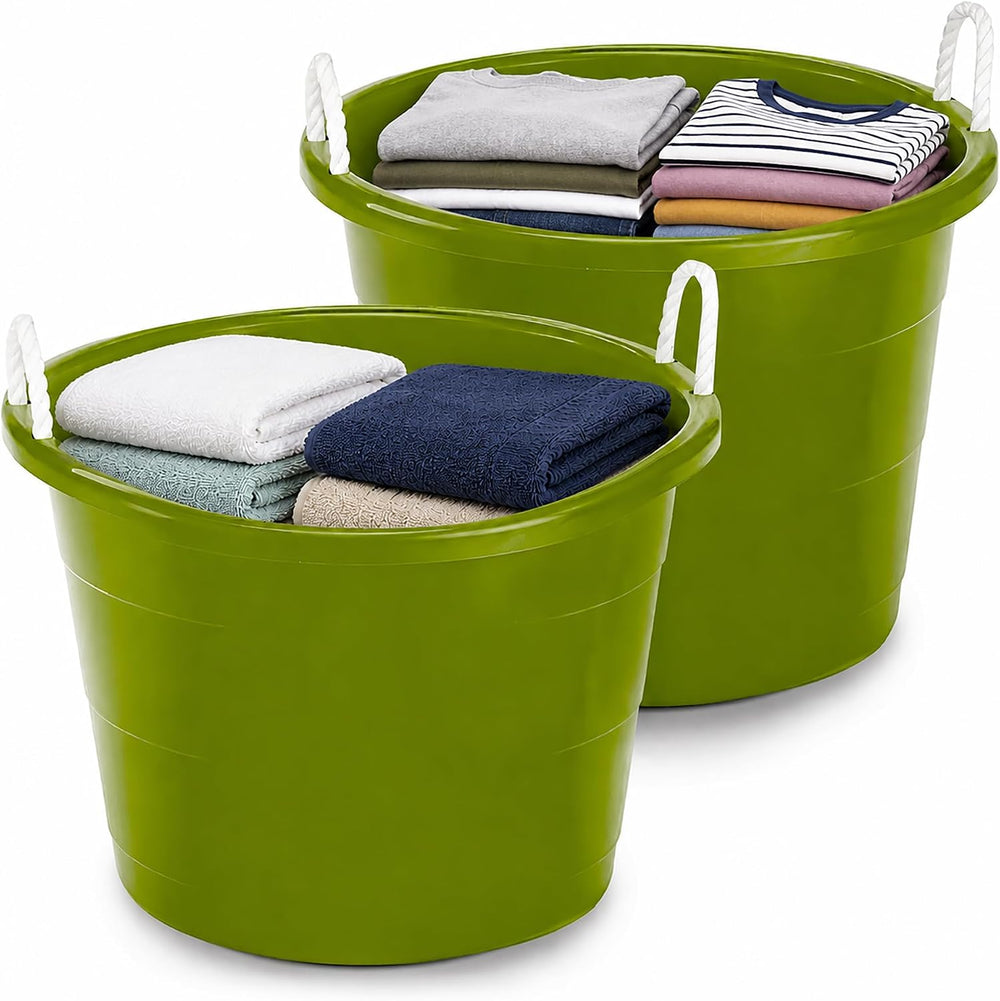 HOMZ Utility Tub, Storage Bucket with Rope Handles, 17 Gal, Green, 2 Pack