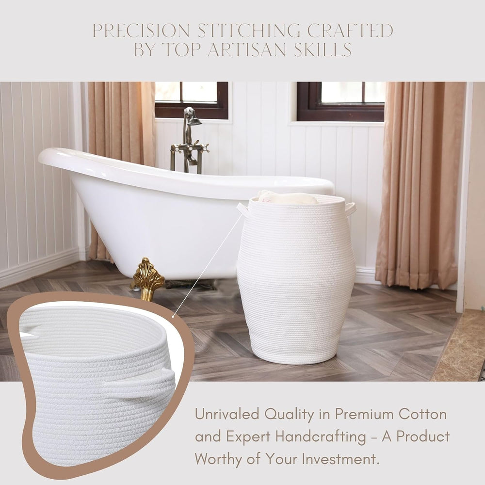 26"x20" Extra Large Tall Woven Laundry Basket with Lid, Cotton Rope...