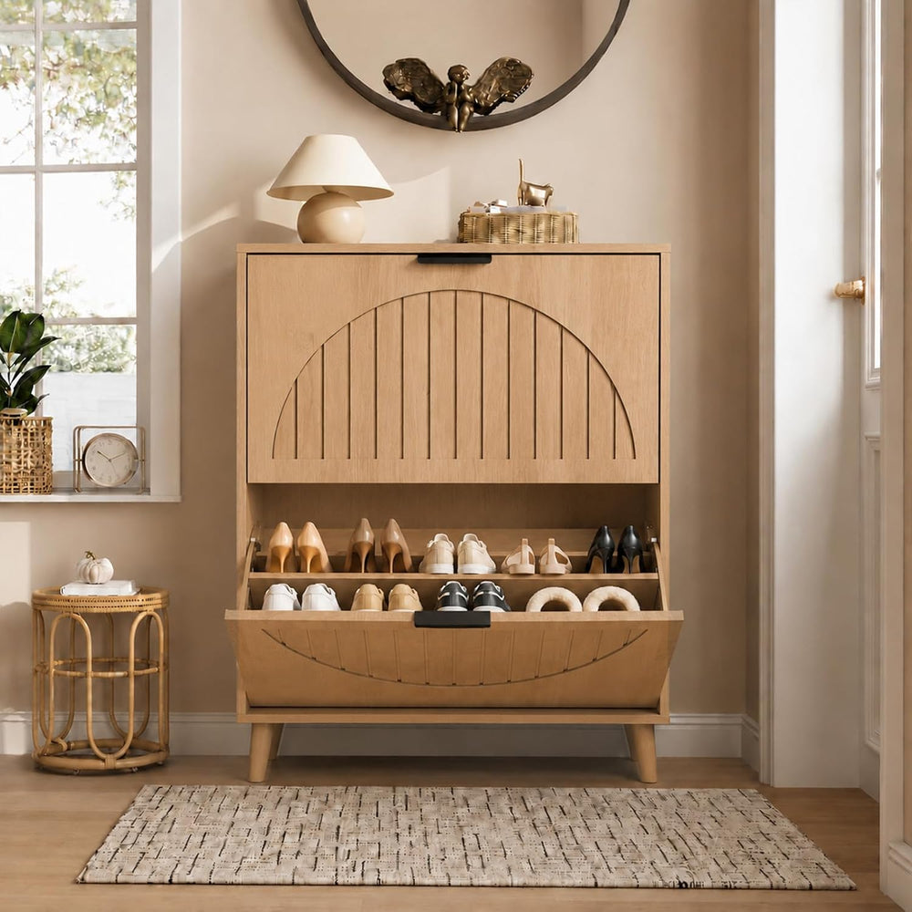 Shoe Storage Cabinet, Entryway Shoe Cabinet with 2 Flip Drawers, Narrow Shoe ...