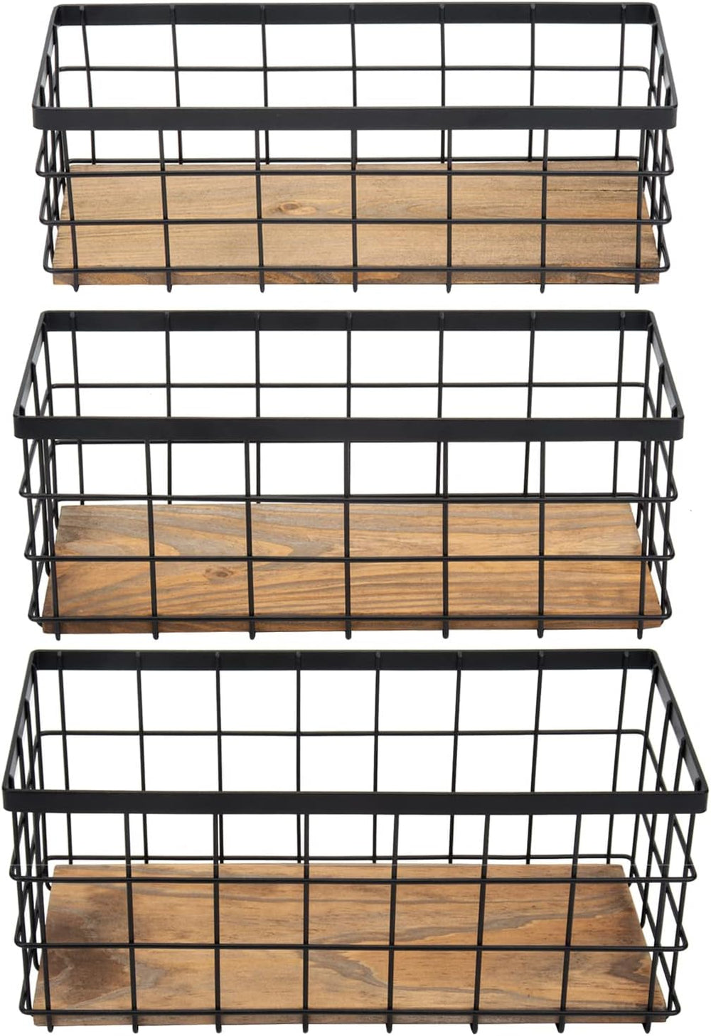 TIEYIPIN Farmhouse Decor Metal Wire Storage Baskets, Wood Base Containers Org...