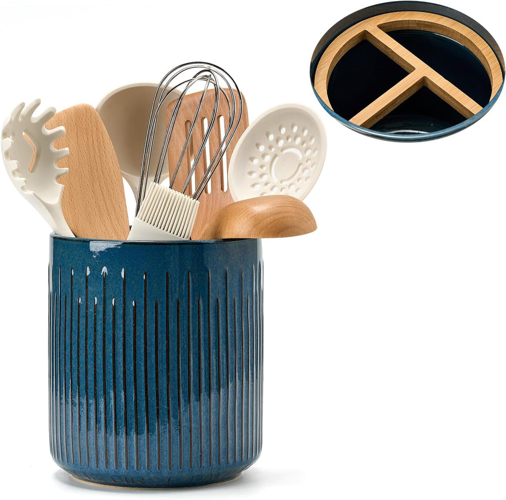 JIEMEI HOME Kitchen Utensil Holder, 7.2" Large Ceramic Stable Utensil Cr...