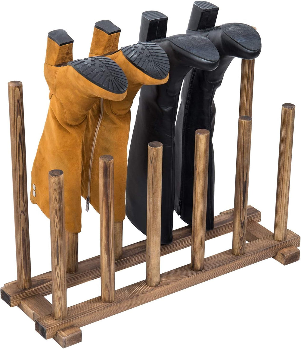 MyGift Rustic Wood Boot Rack Organizer, Floor Standing, Holds 6 Pairs