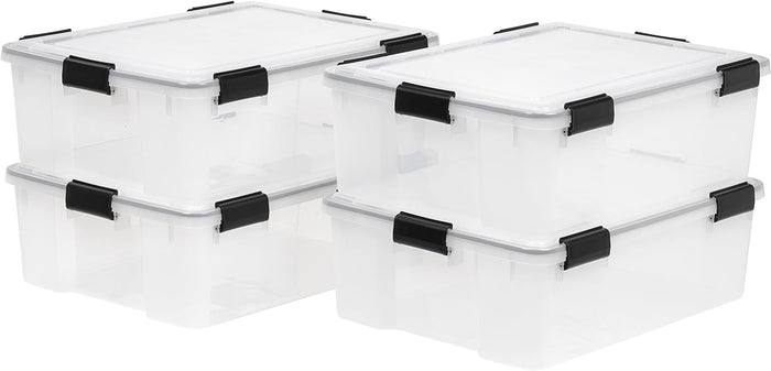 IRIS USA 4-Pack 41 Qt Storage Bins with Gasket Lids, Clear/Black