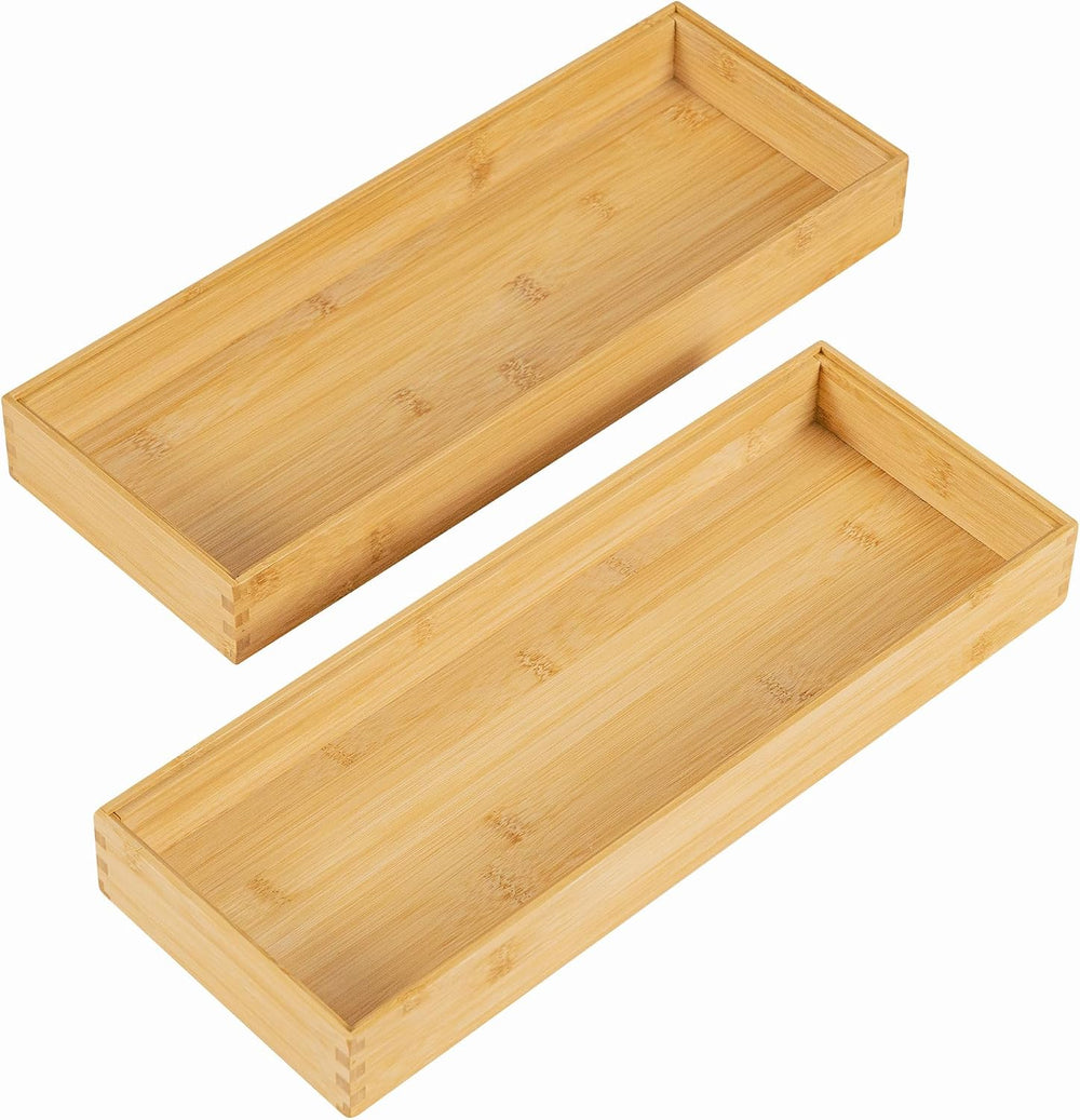 VaeFae Bamboo Drawer Organizer, Silverware Tray for Drawer, 2-Pack