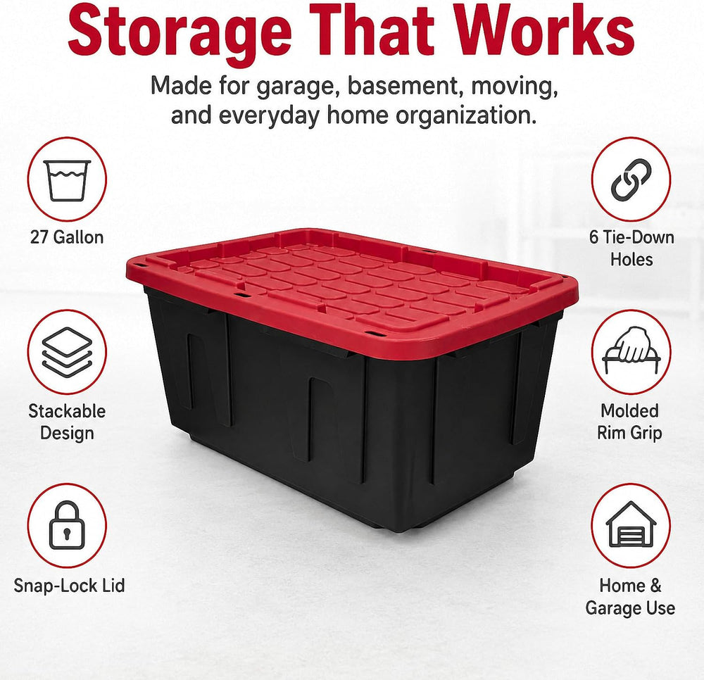 27 Gallon Heavy Duty Storage Bin 4-Pack Stackable Garage Tote for Racks