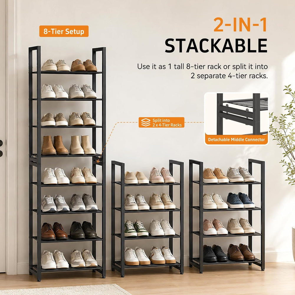 Stackable Shoe Rack, 8-Tier Metal Organizer Holds up to 16 Pairs, Tall Narrow...