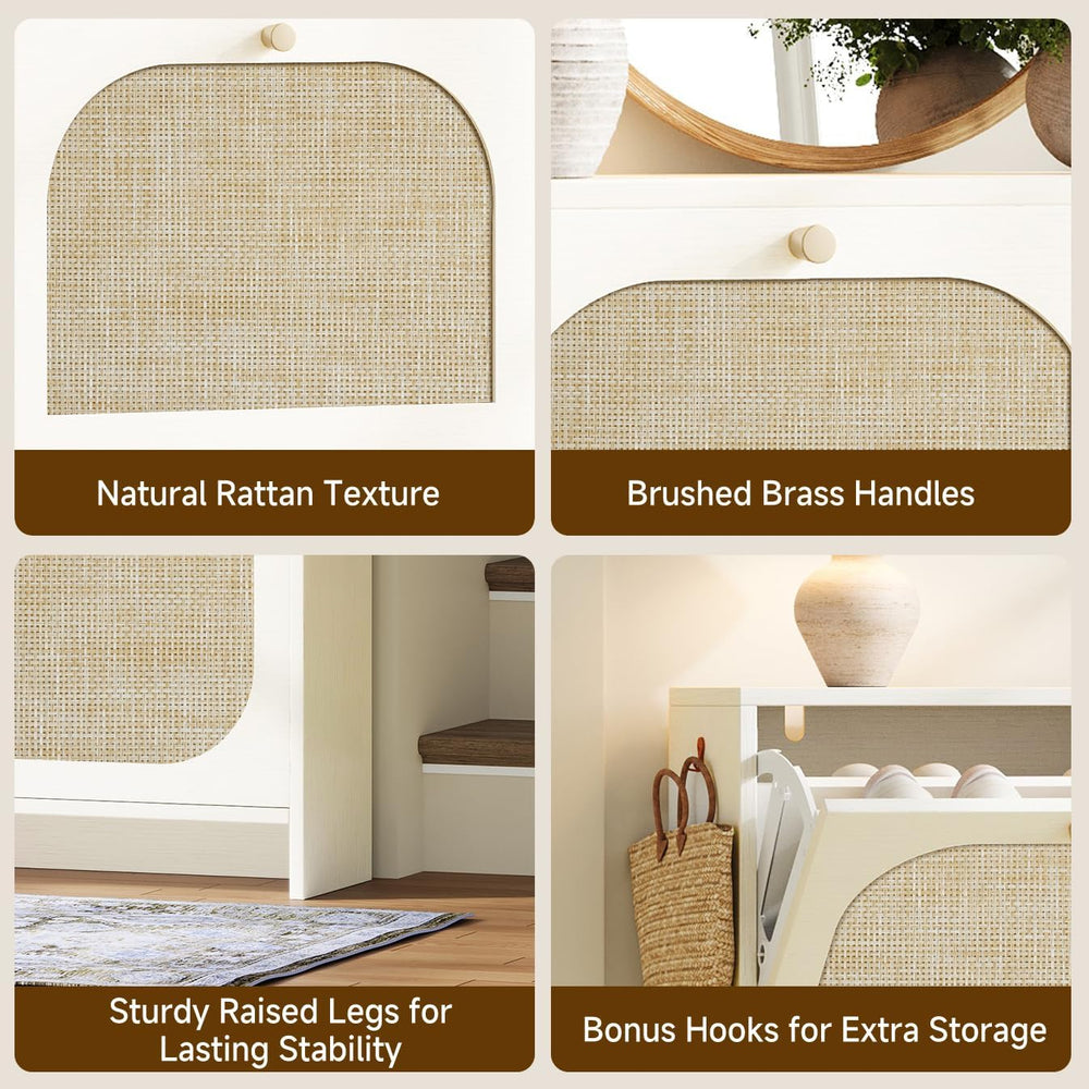 Nicetree Rattan Shoe Cabinet for Entryway, 9.5" Ultra-Thin Narrow Shoe R...