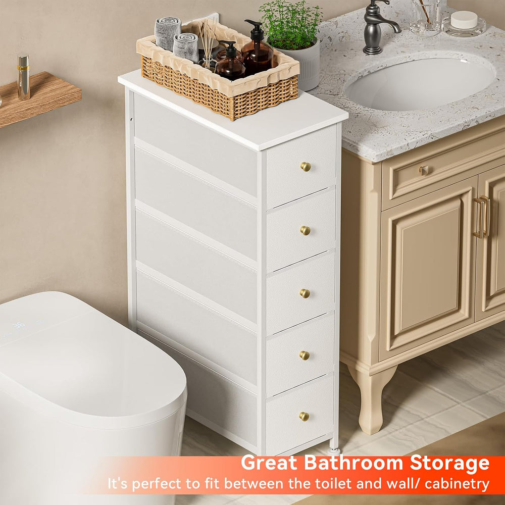 Narrow Dresser Storage Tower with 5 Drawers, Vertical Slim Dresser Chest of D...