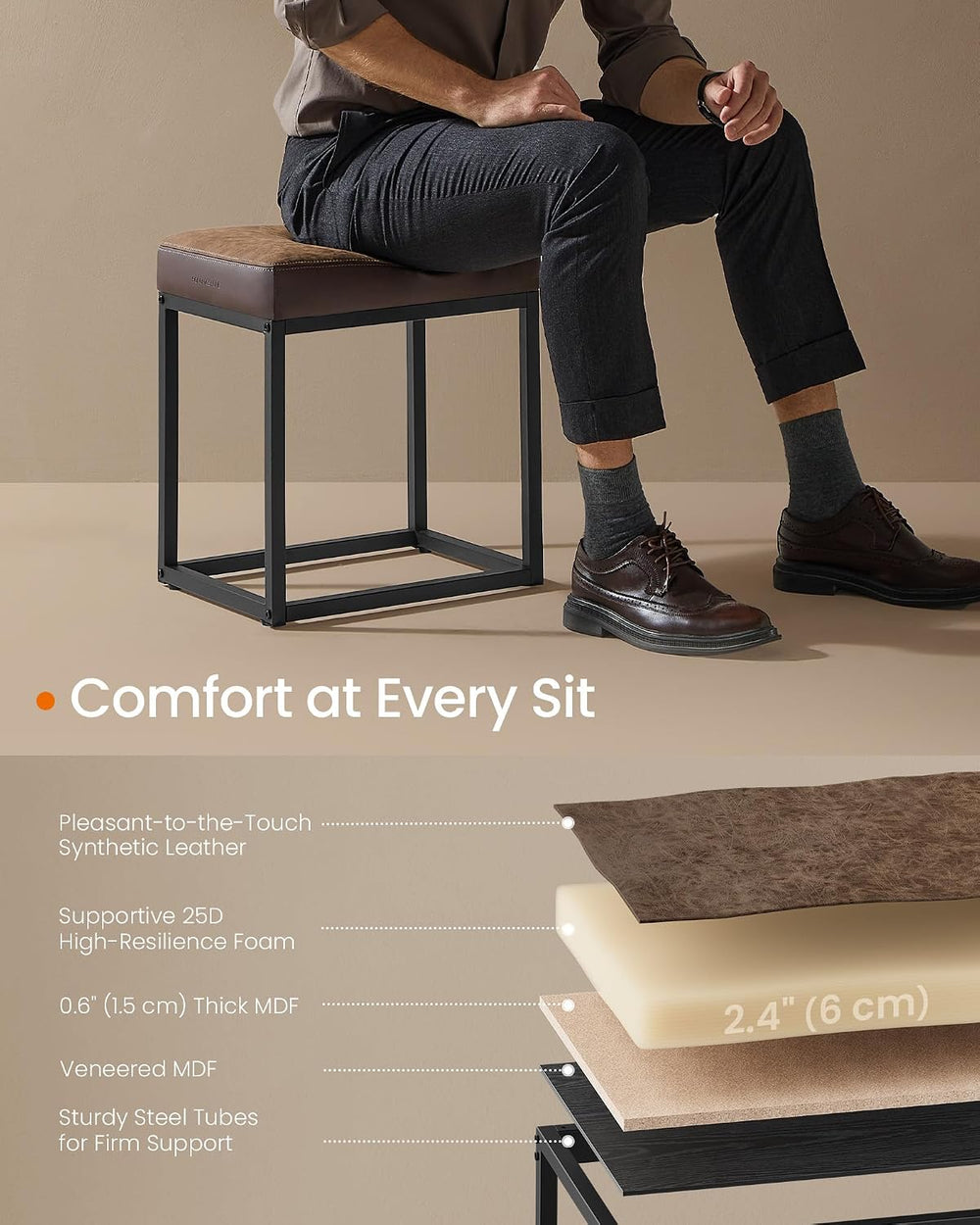 SONGMICS HOME Ottoman, Square Coffee Table, Reversible Top, Steel Frame