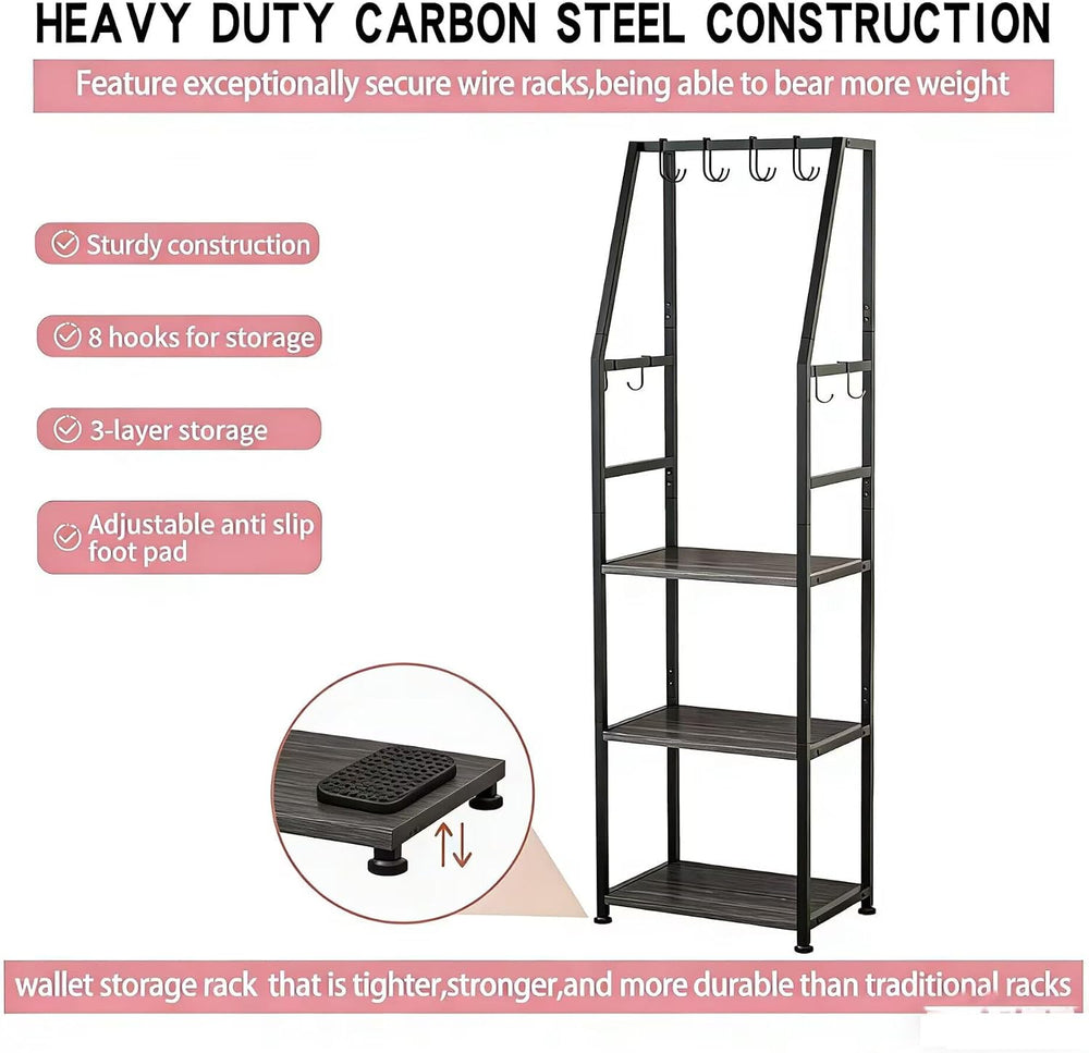 Hall Tree with Hanging Hooks,Heavy-Duty Metal Coat Rack with Shoe Shelves,3-T...