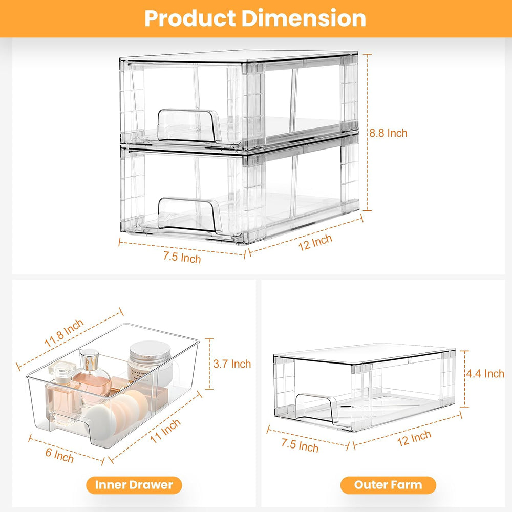 6 Pack Stackable Storage Drawers,Plastic Organizers Bins, Drawers Storage wit...