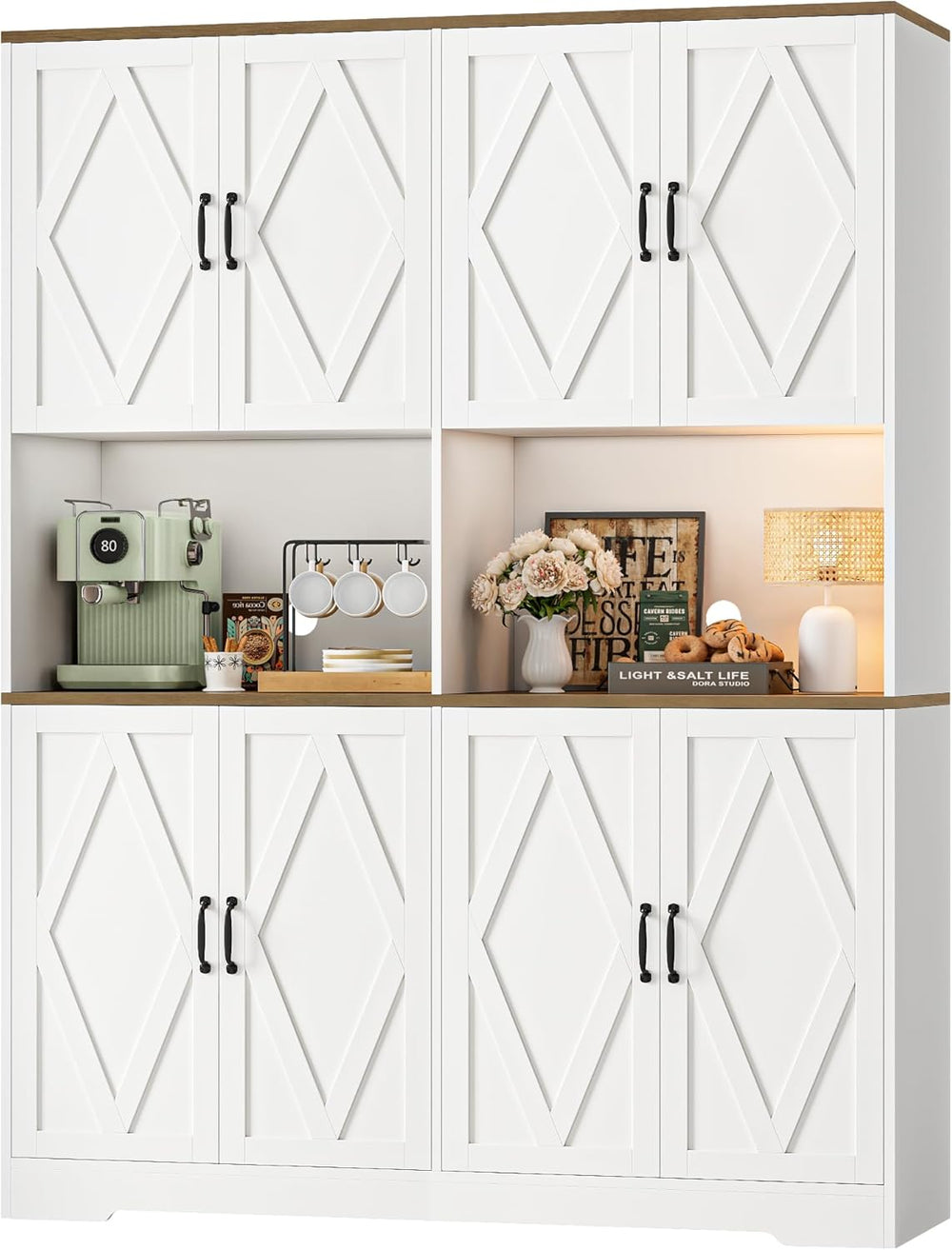 HOSTACK 55" W Pantry Cabinet, 71" Tall Kitchen Hutch Storage Cabine...