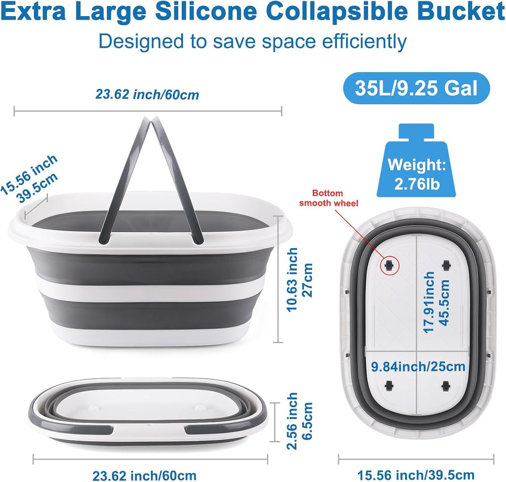 Extra Large Collapsible Bucket 35L Mop Bucket With Handles & Wheels, Plas...