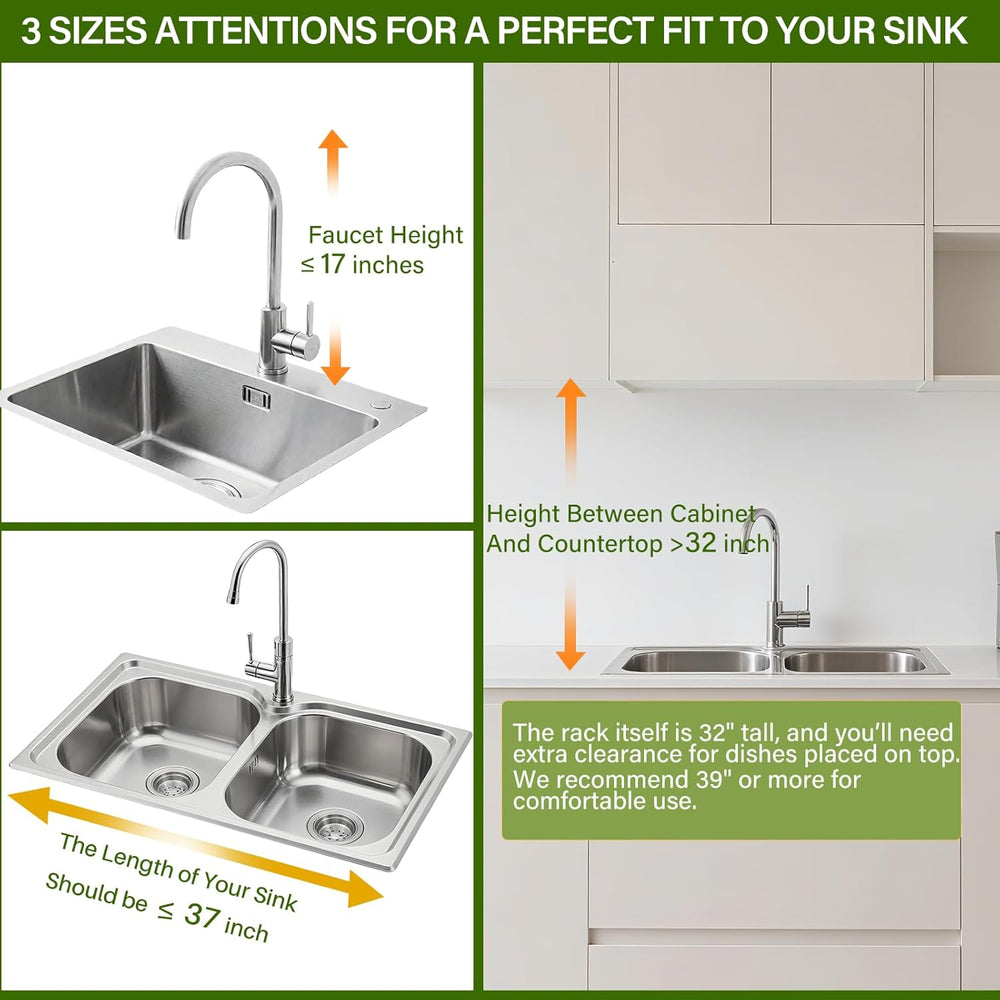 Over The Sink Dish Drainer Drying Rack 3 Tier, Full Stainless Steel Dish Dryi...