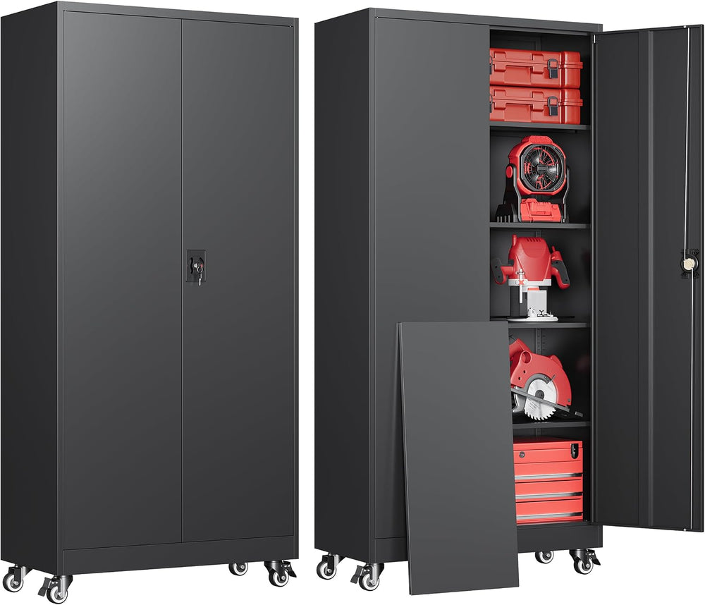 Metal Garage Storage Cabinets with Wheels, Rolling Tool Cabinet with Lock, Lo...