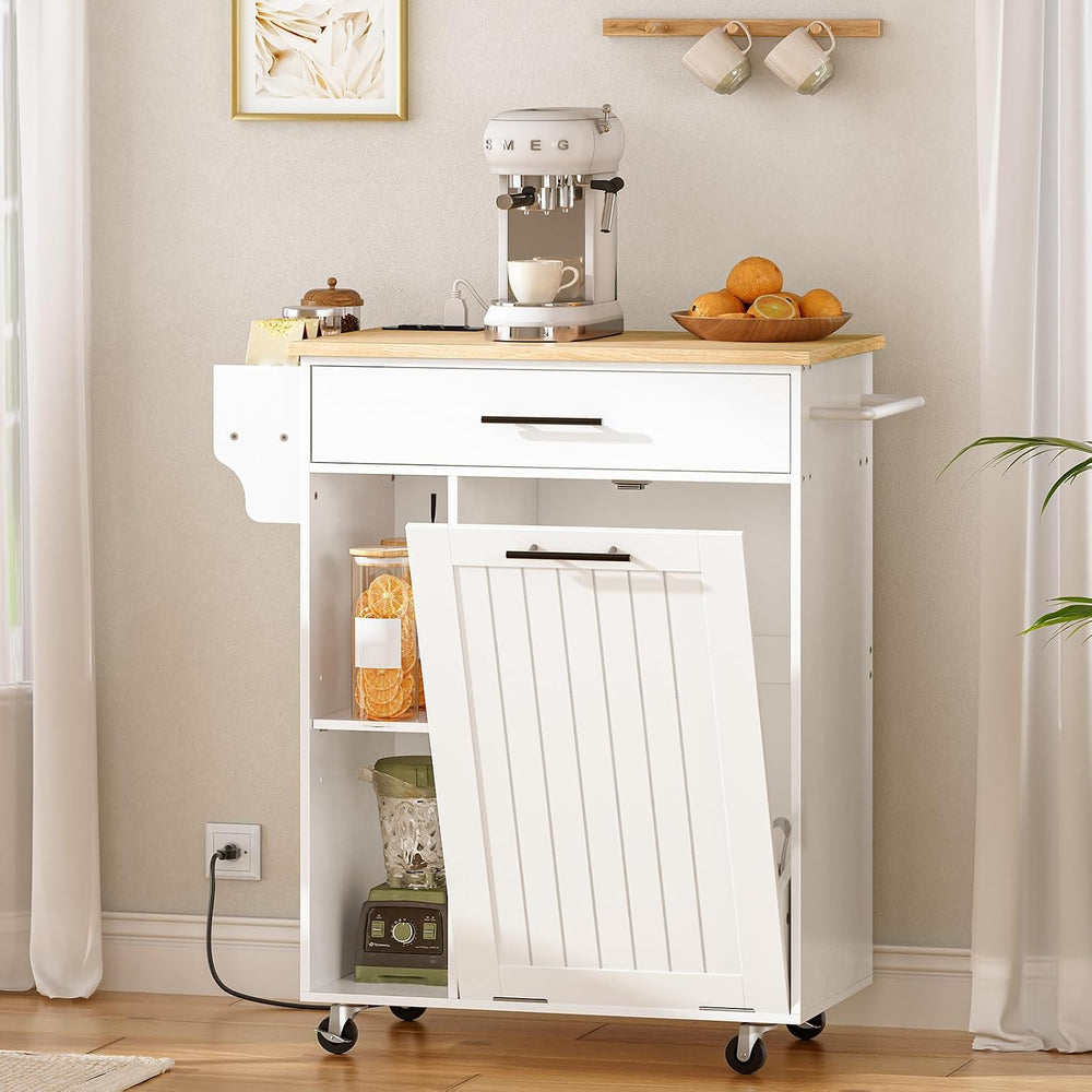 HOOBRO Kitchen Island with Trash Can Storage, Rolling Kitchen Island on Wheel...