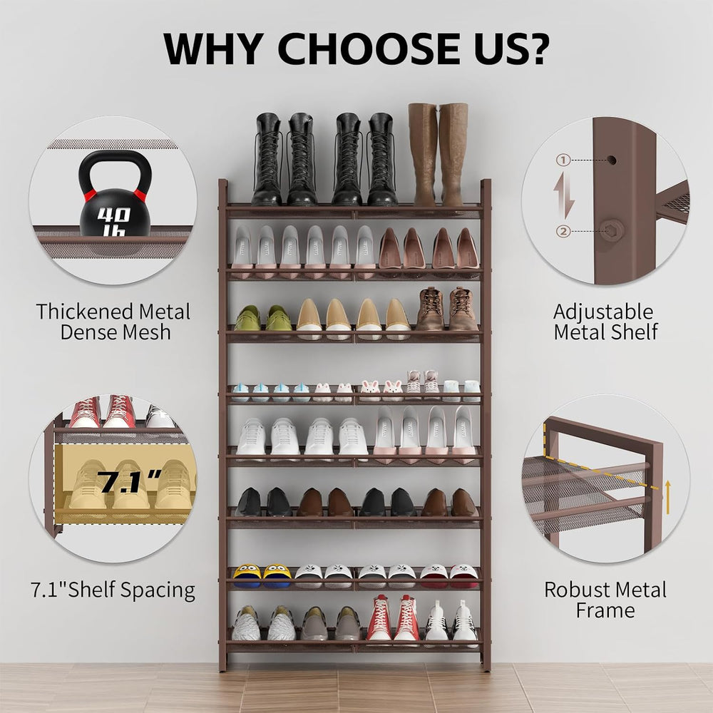 8Tier Metal Tall Shoe Rack,Large Shoe Rack for Closet,entryway,Garage, with A...