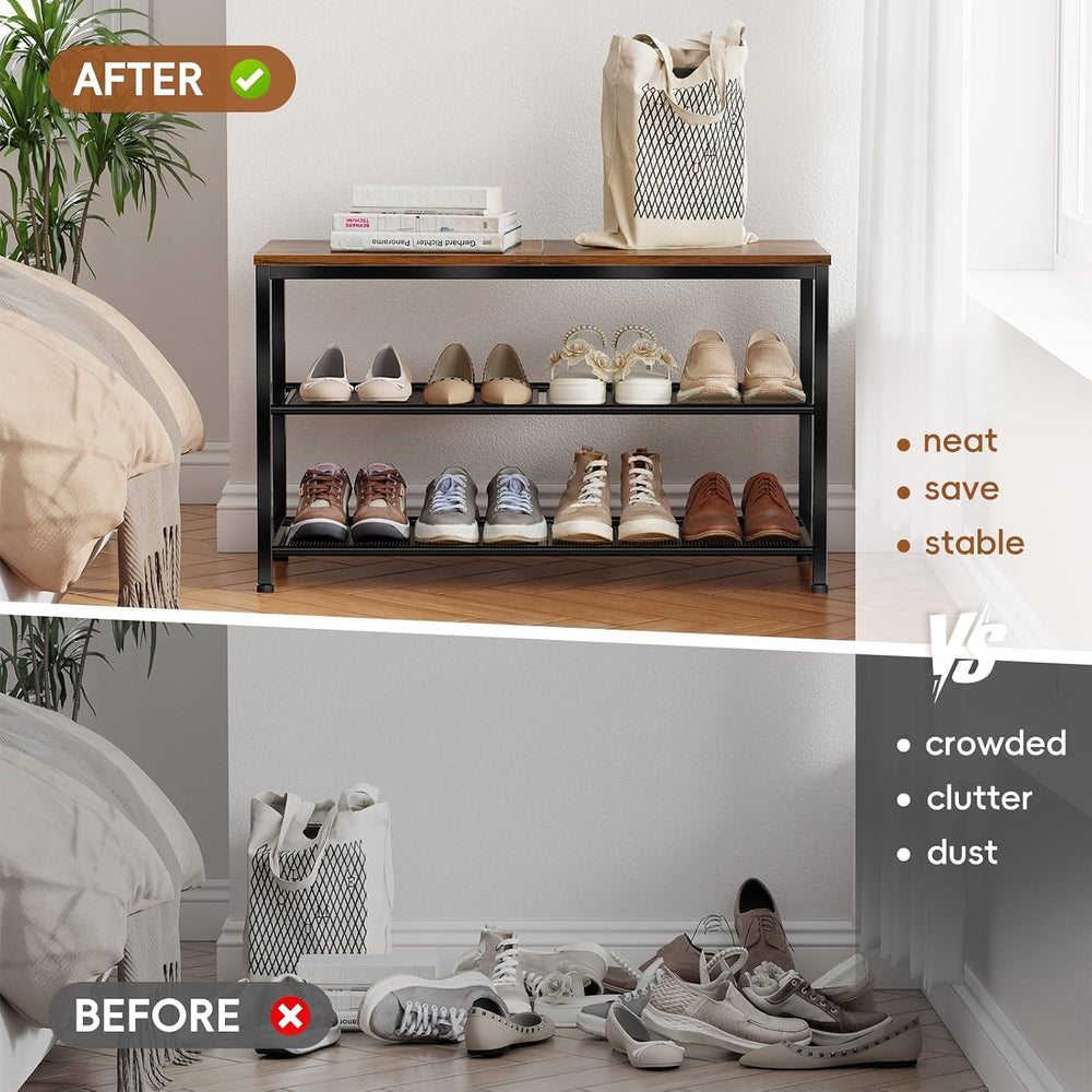 3 Tier Metal Shoe Rack for Entryway, 31" Wide Shoe Storage Organizer