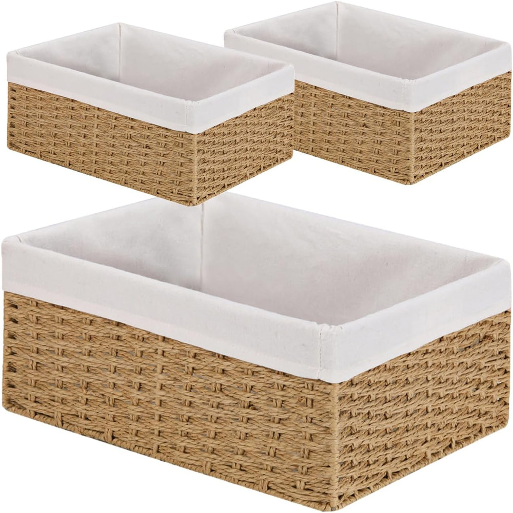 Vagusicc Wicker Storage Basket, 3-Pack Woven Paper Rope Wicker Baskets with H...