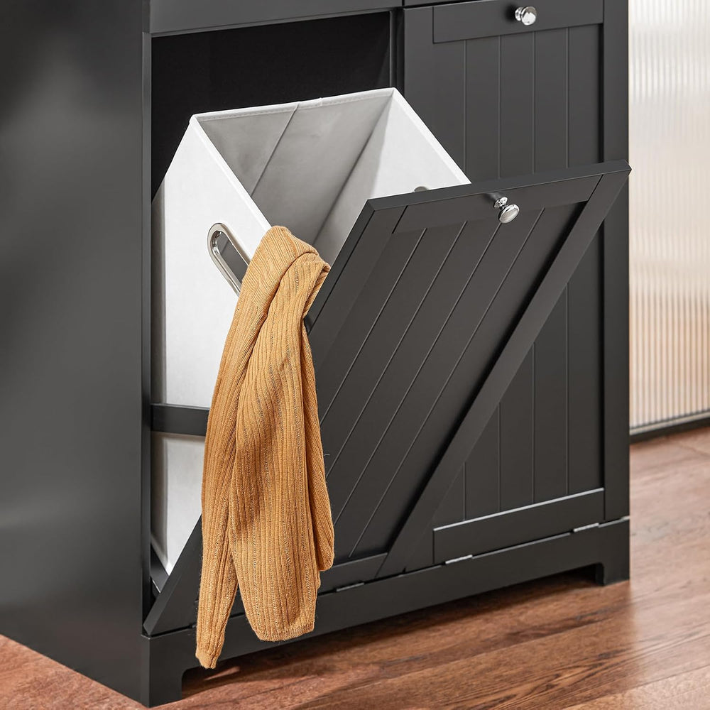 Haotian Laundry Hamper Cabinet, 2 Baskets, 35.4 x 14.5 x 29.5 in, Black