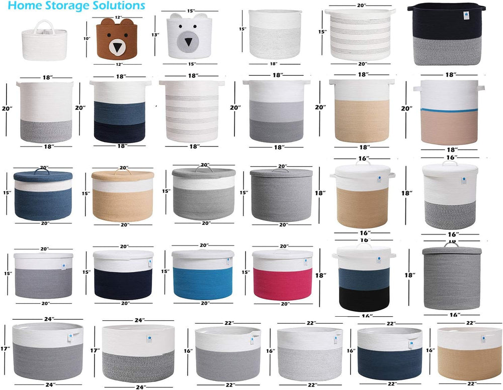 16x18 Inch Extra Large Round Cotton Rope Storage Basket with Lid, Decorative ...