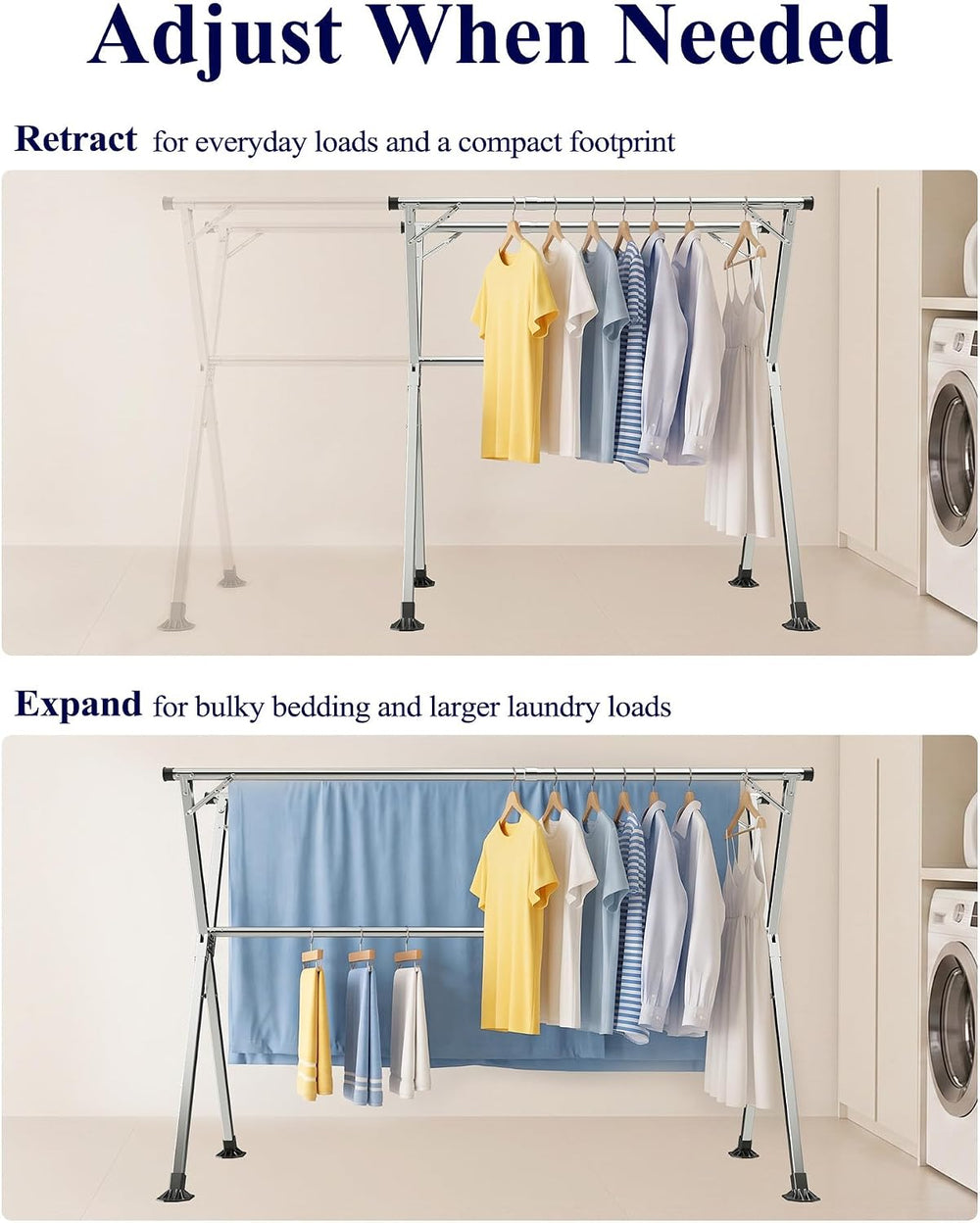 Kitsure Foldable Clothes Drying Rack, 79.0" Heavy Duty, Adjustable Length