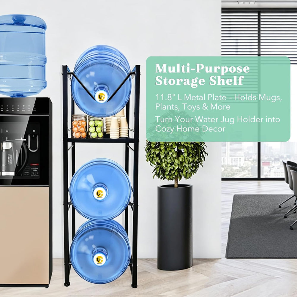 5 Gallon Water Jug Holder with 3-Tier Storage Shelves - Heavy Duty Stand with...