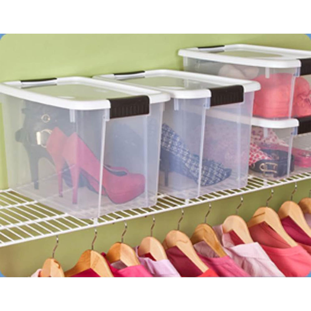 Sterilite 1985 30 Quart Ultra Latch Clear Storage Box with White Lid