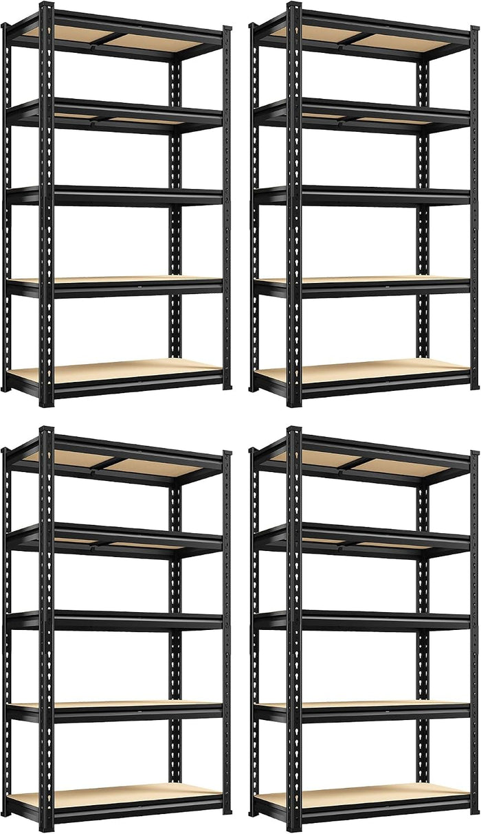 REIBII Storage Shelves,Set of 4,5 Tier Garage Shelving Heavy Duty,Adjustable Metal Shelving Unit,Utility Rack Shelf for Basement Pantry Shed Warehouse,60" Hx11.8 Dx27.6 W,2000LBS/one Shelf
