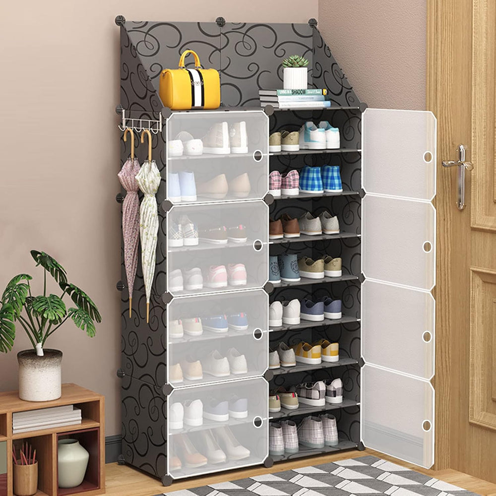 Jomifin Shoe Storage Cabinet 32-64 Pairs with Transparent Doors Black