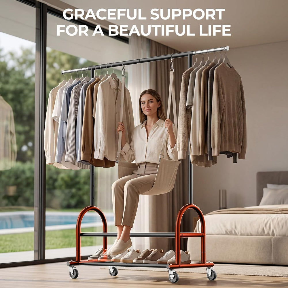Heavy Duty Metal Clothes Rack Load 586 LBS, Height‑Adjustable Rolling Garment...