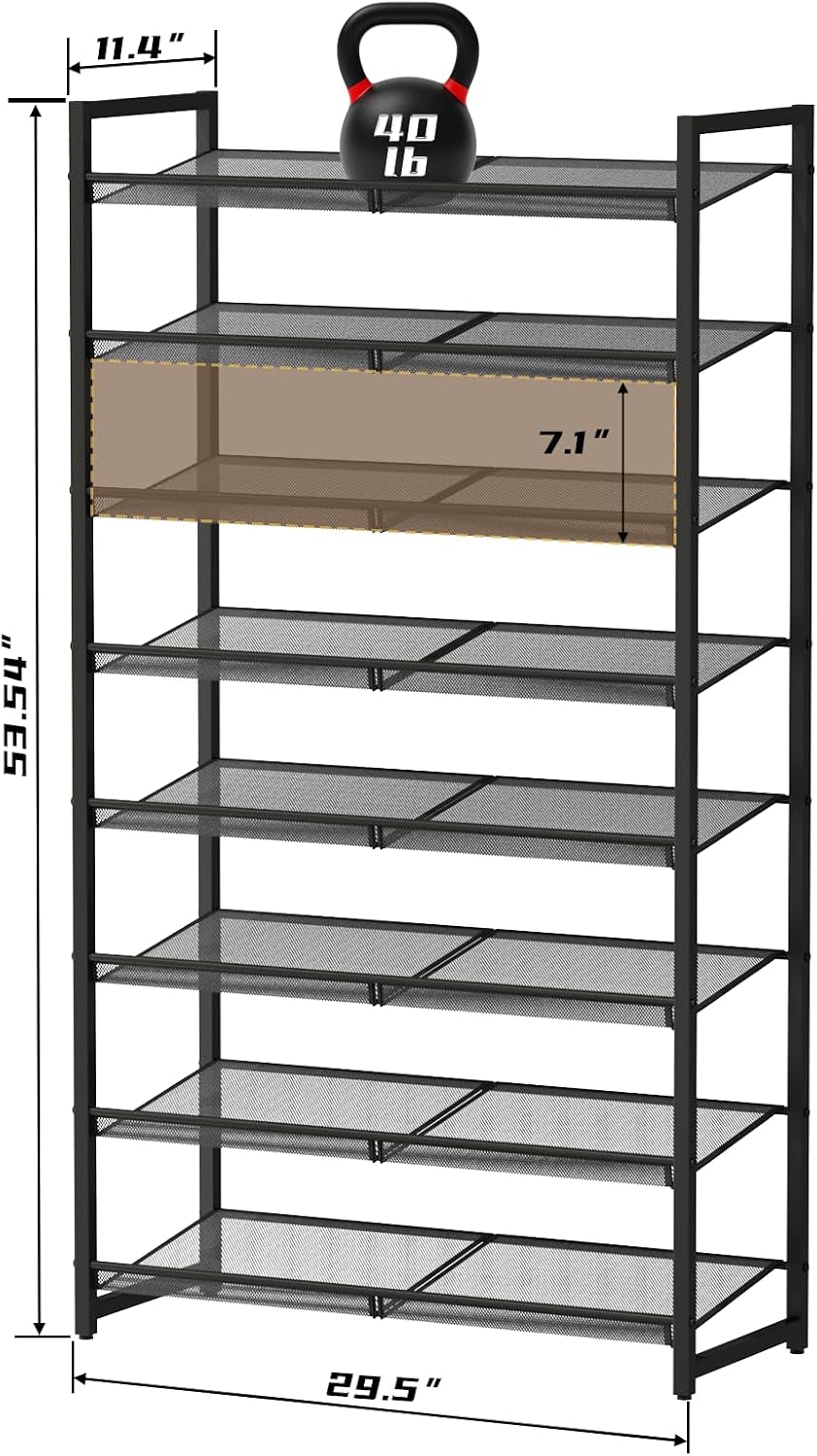 Shoe Rack, 8-Tier Metal Shoe Organizer, Tall Shoe Rack for Closet,entryway,Ga...