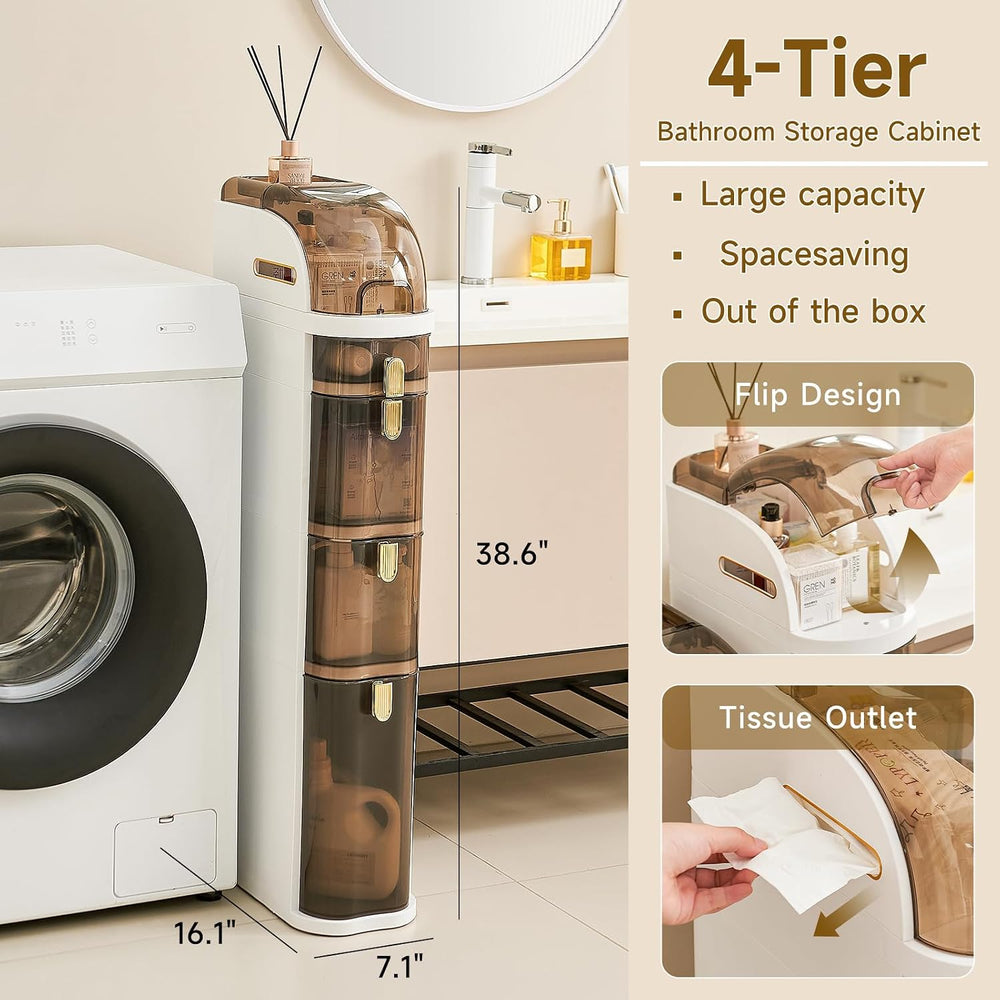 Ceruaxb 4-Tier Slim Bathroom Cabinet with Drawers and Toilet Paper Holder