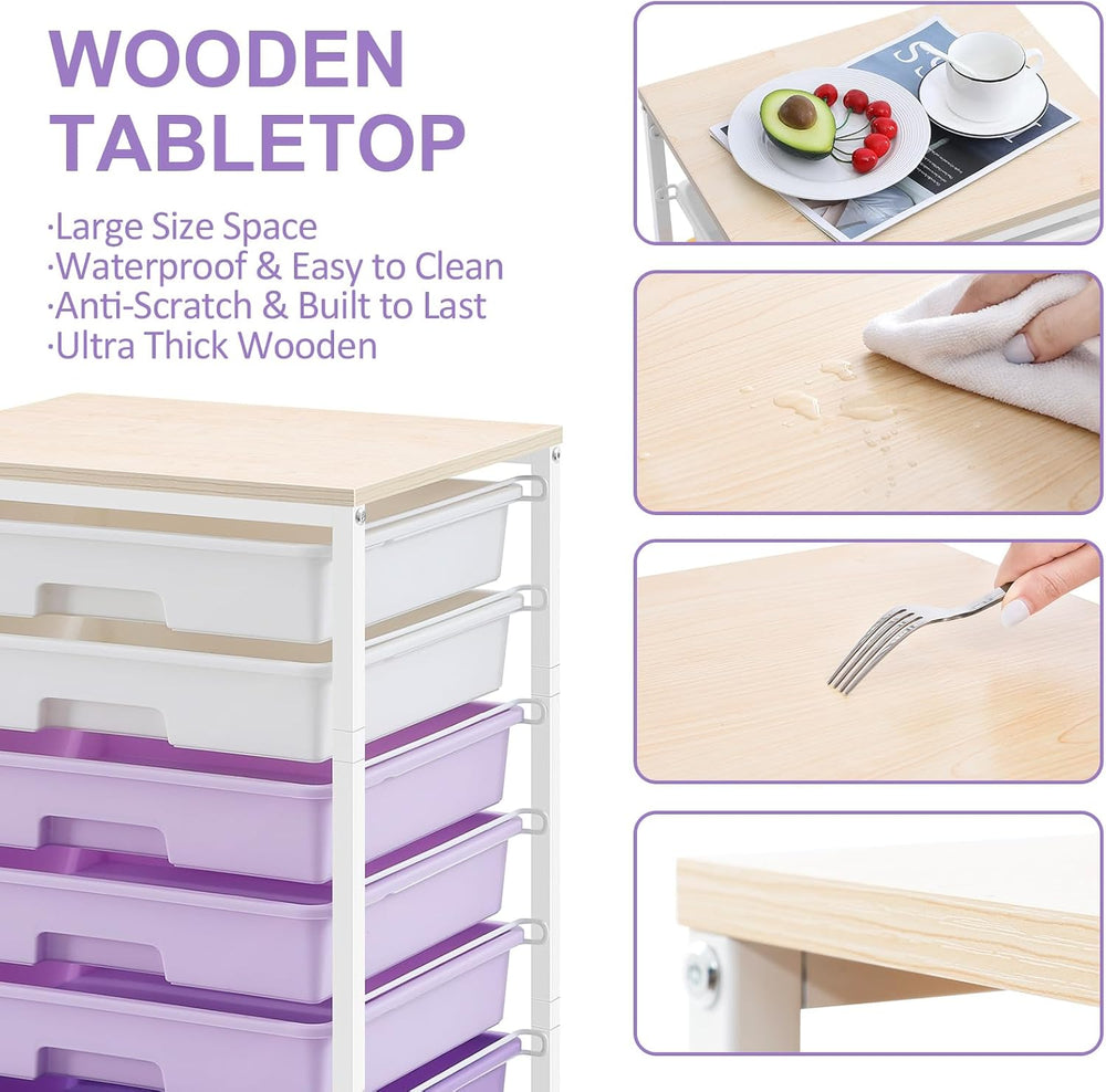 SYKIARIOL Rolling Cart with Drawers,8 Drawers Storage Cart,Purple