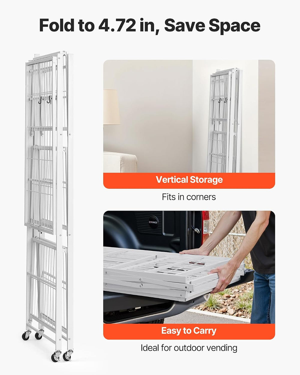 VEVOR 4-Tier Foldable Storage Shelf, 36W x 21D x 60 H Inch Folding Metal Rack...