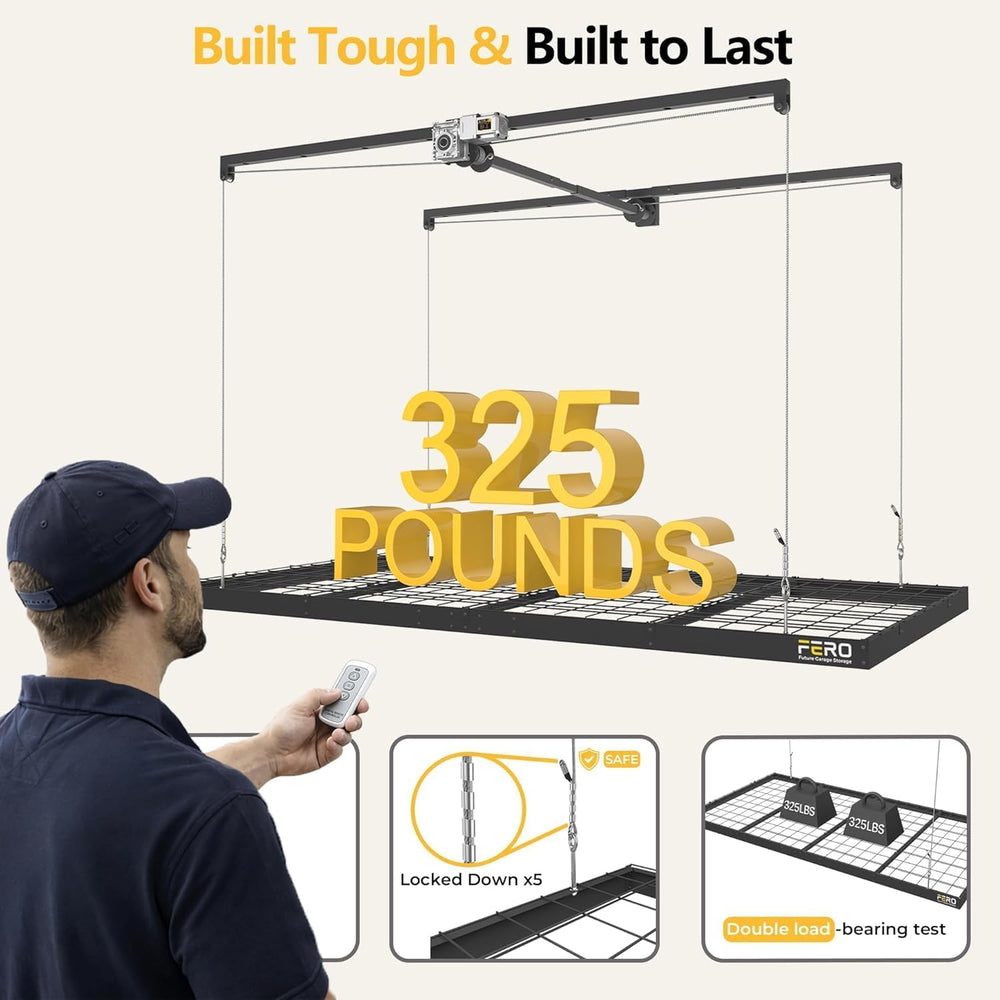 FERO Motorized Overhead Garage Storage Rack with Remote Control, Heavy-Duty C...