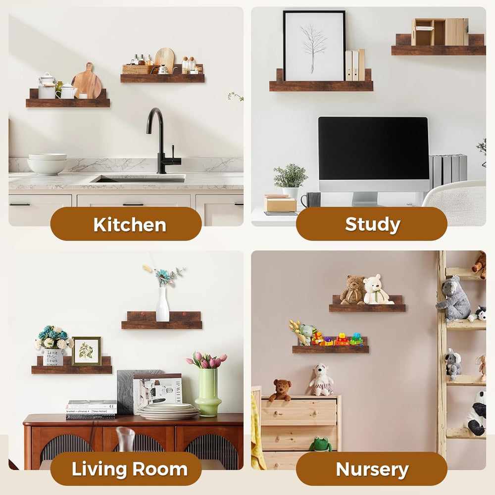 Muzilife 45.3" Large Floating Shelves Wood Wall Shelf with Lip, 2Pcs, Brown