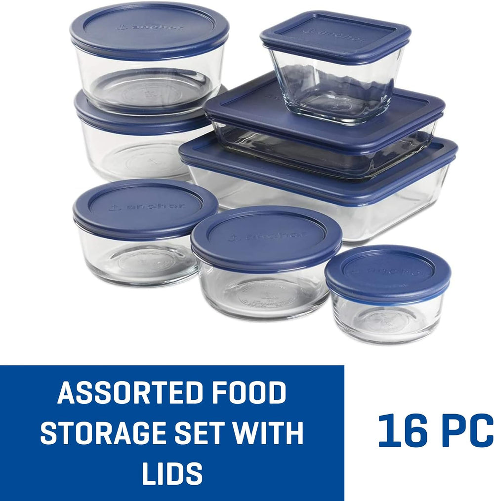 Anchor Hocking 16 Piece Glass Storage Containers with Lids (8 Glass Food Stor...