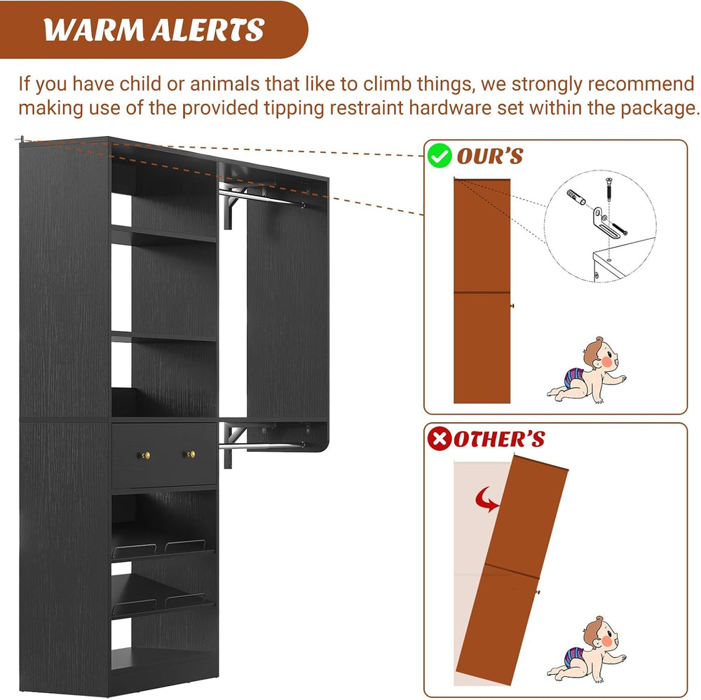 [10 FT Closet System] 120 Inch Reversible Set of 2 Wood Closet Organizer Syst...