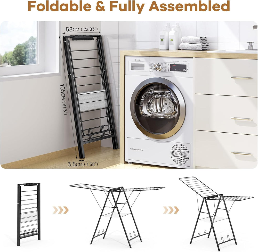 APEXCHASER 6 Height Adjustable Clothes Drying Rack with Shoe Slots, Black