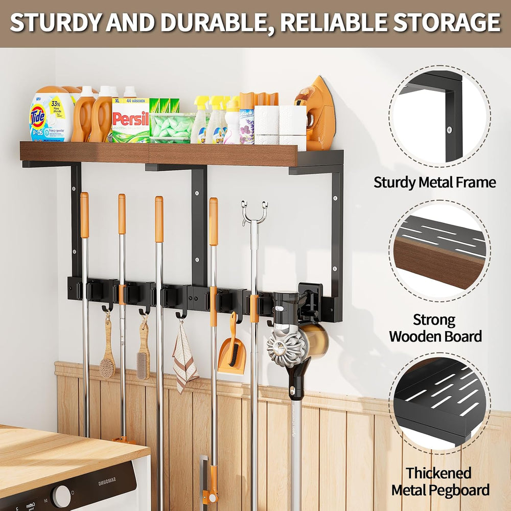 Broom and Mop Organizer Wall Hanging, Broom Hanger Holder Wall Mount