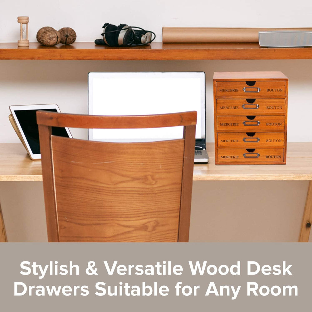 Vintage 5-Drawer Wooden Desk Organizer - Craft Storage - Rustic Shelf Drawer ...