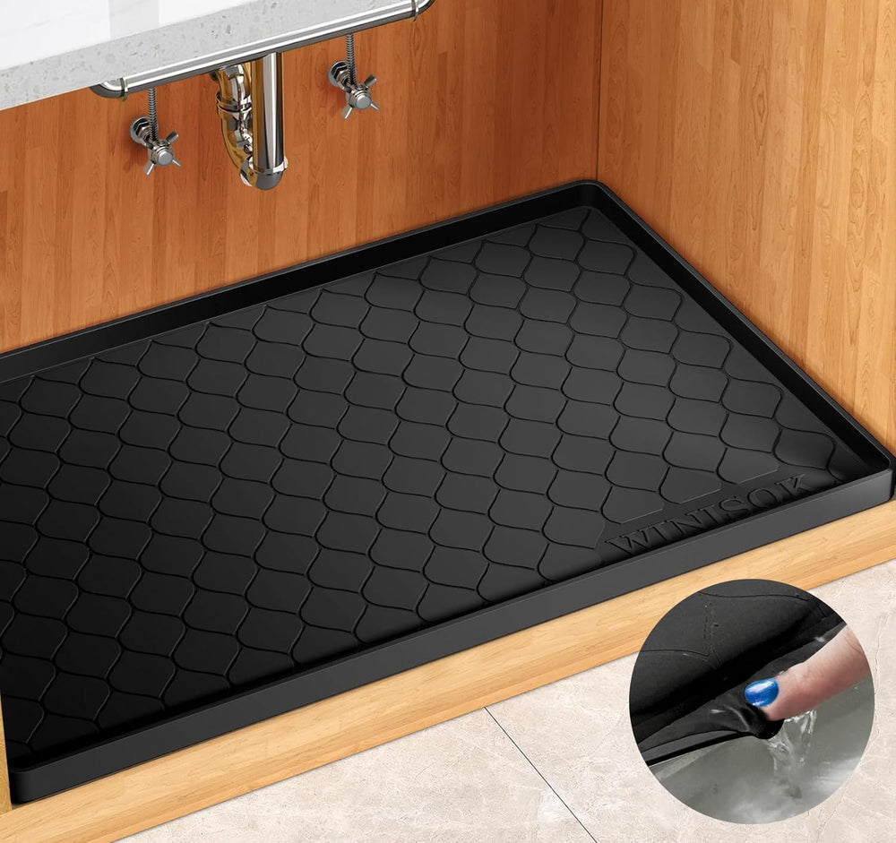 Winisok Waterproof Under Sink Mat 34" x 22", Silicone Mat, Black