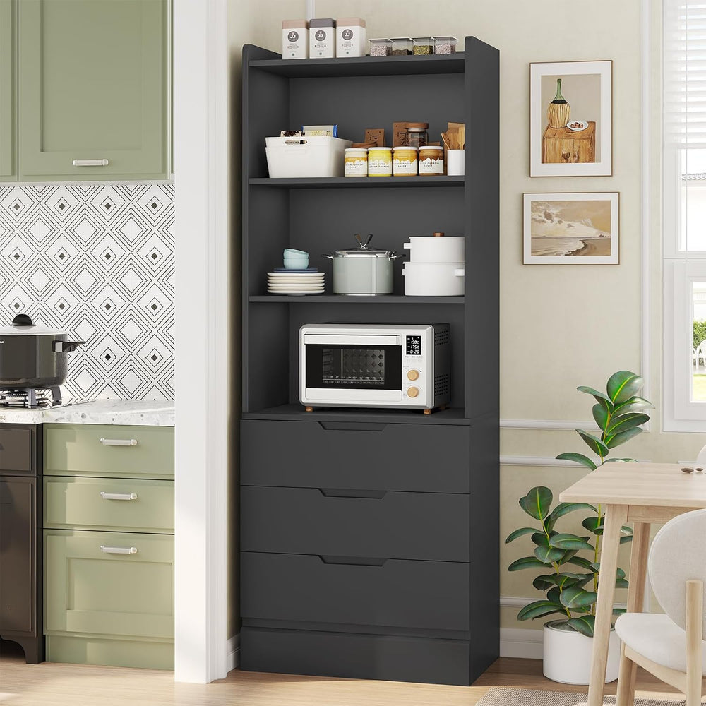 DICTAC Bookcase with 3 Drawers and Shelves 73.23'' Tall Bookshelf wit...