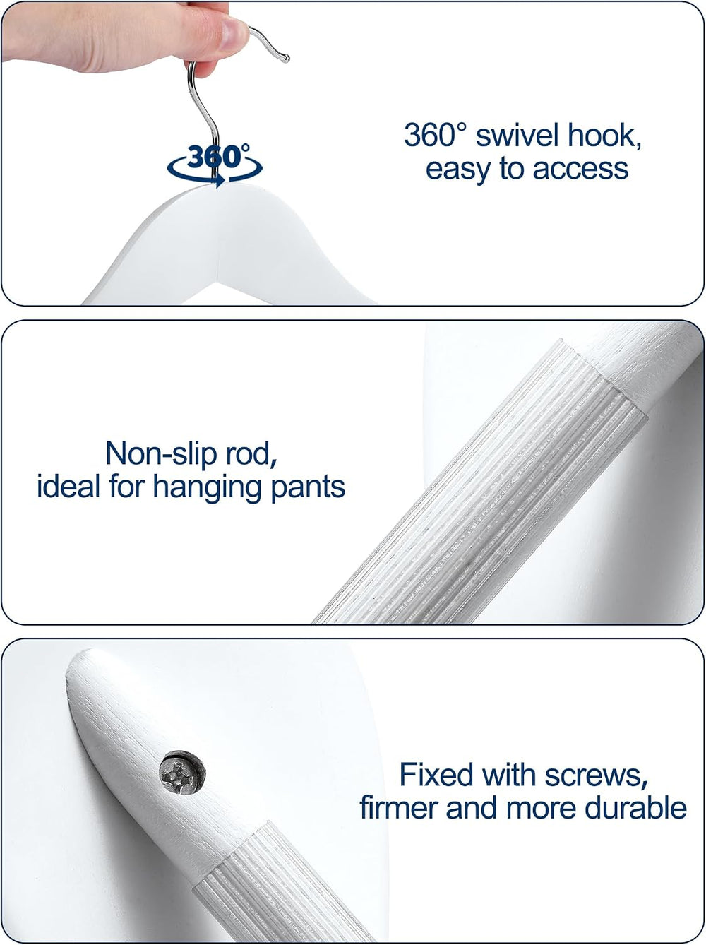 HOUSE DAY White Wooden Suit Hangers 6 Pack, Thick Wide Shoulder Hangers