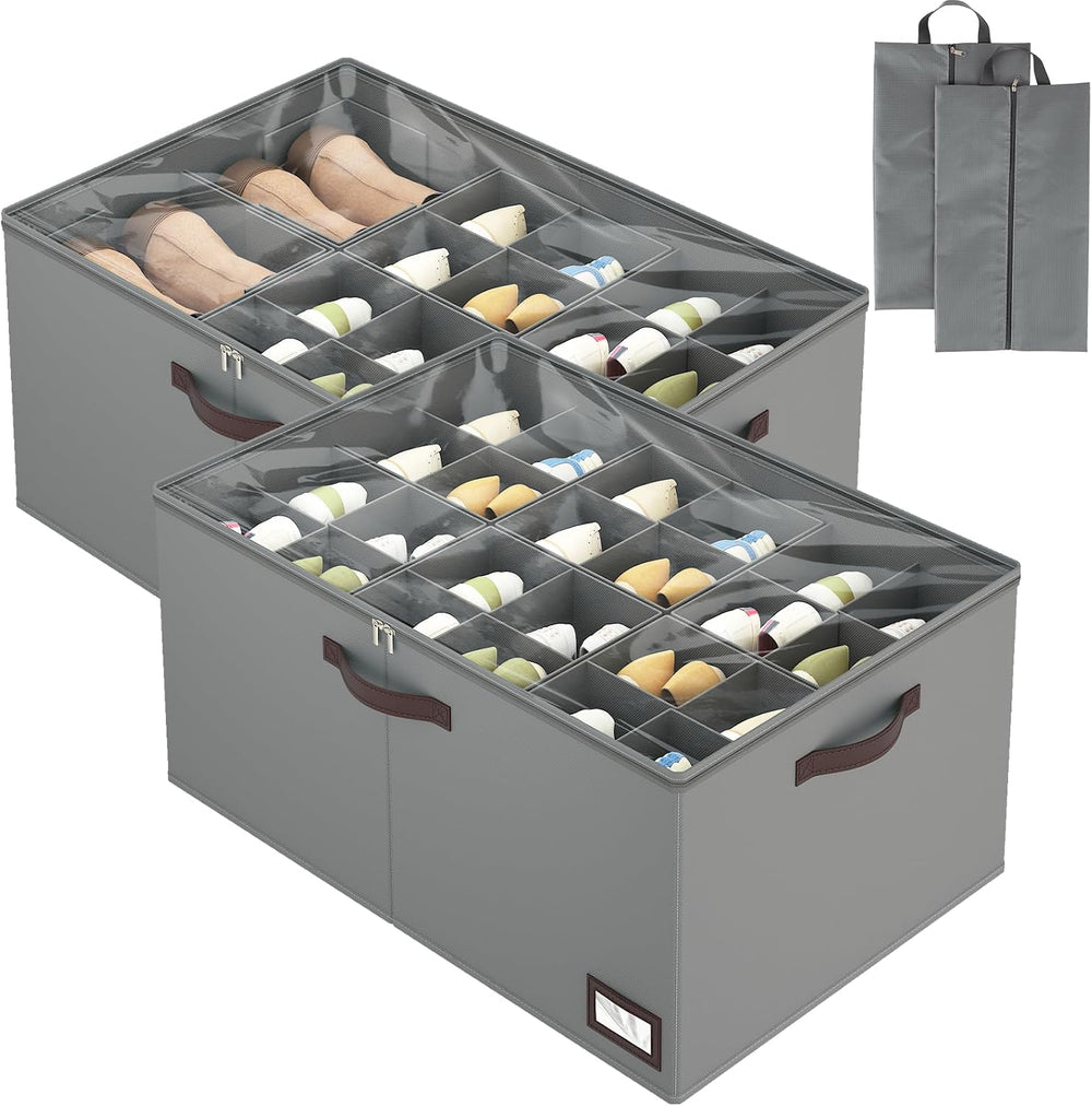 OIAHOMY 2 Pack Shoe Organizer for Closet, Large Foldable Shoe Storage Bins wi...