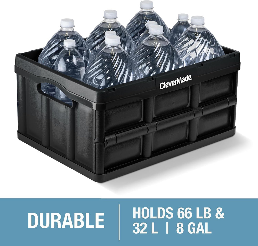 CleverMade Collapsible Storage Bins, 32L 3 Pack, 66 lb Stackable, Obsidian